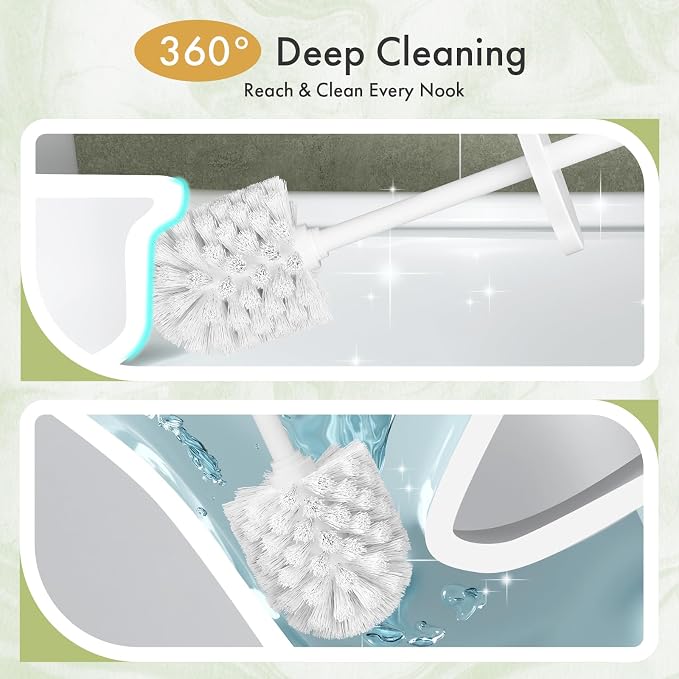 Toilet Bowl Brush and Holder Set 3 Pack with 6 Extra Brush Heads | Extra Long Handle with Splash Guard Cover, Tool-Free Installation, Bathroom Space-Saving, Cleaner Sets for Apartments, RV (White)