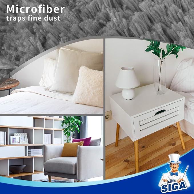 MR.SIGA Lint Free Microfiber Duster Refills, Machine Washable, 2 Pack | Replacement head of MR.SIGA microfiber duster