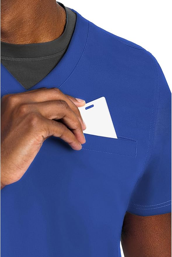 Med Couture Rothwear Touch Mens Scrubs Top 3 Pockets Modern Fit | 2-Way Stretch, Ultra-Soft Fabric, Lightweight Feel, Knit Details, Side Vents, Durable Construction, Easy Care