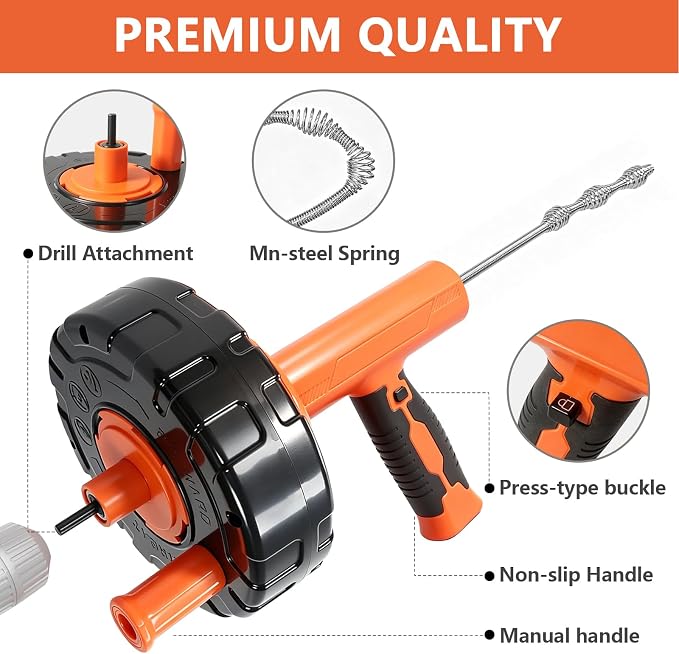 Drain Snake 8Set-33Ft Drain Clog Remover,34inch Heavy Duty Plumbing Snake,20inch Hair Clog Remover,18inch Cleaning Brush,Goggles and Gloves for Bathtub,Toilet,Sewer,Kitchen Sink,Drainage Pipe