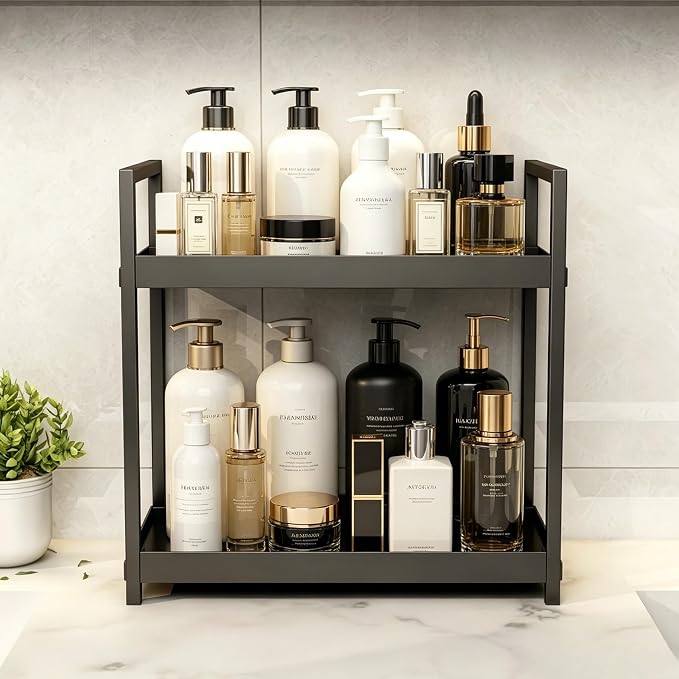 Bathroom Counter Organizer, 2 Tier Black Counter Shelf | Bathroom Organizers and Storage Countertop, for Vanity Tables, Dresser, Makeup