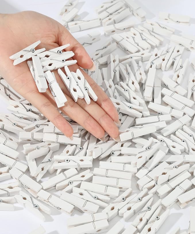 Mr. Pen- Mini Wooden Clothes Pins for Photo, 1.4 Inch, 200 Pack, White | Small Craft Clips for Card Making, Hanging Pictures, Party Favors, DIY Art Projects, Miniature Decorations, Durable Spring