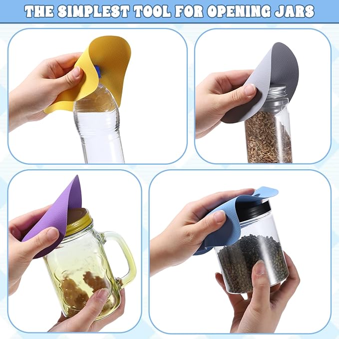 6 Pack Rubber Jar Opener Gripper Pads, Non-Slip Silicone Round and Square Bottle Opener Set, Multi-Purpose Lid Grippers for Seniors with Arthritis Weak Hands, 6 Colors Kitchen Gadget