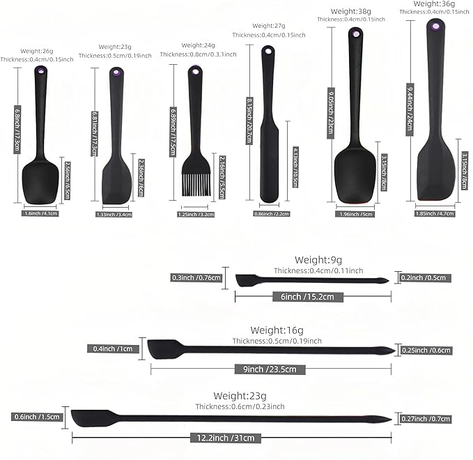 9Pcs Silicone Spatula Set,Flexible Small Spatula Tools for Baking, Mixing, Cooking, Frying, Kitchen Use.Jar Spatulas for Scraping,BPA free,cookware safe (Black)
