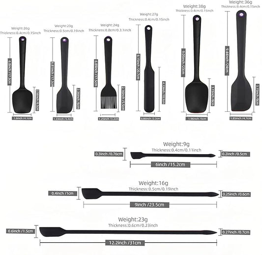 9Pcs Silicone Spatula Set,Flexible Small Spatula Tools for Baking, Mixing, Cooking, Frying, Kitchen Use.Jar Spatulas for Scraping,BPA free,cookware safe (Black)
