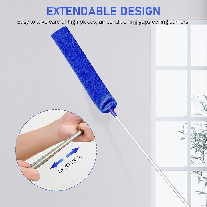 SetSail Dusters and Gap Duster with Extension Pole for Cleaning,Blue | 100-inch Extra-Long Gap,Bendable Microfiber Head,Washable,Ceiling Fan Cleaner Duster Kit,for High Ceilings