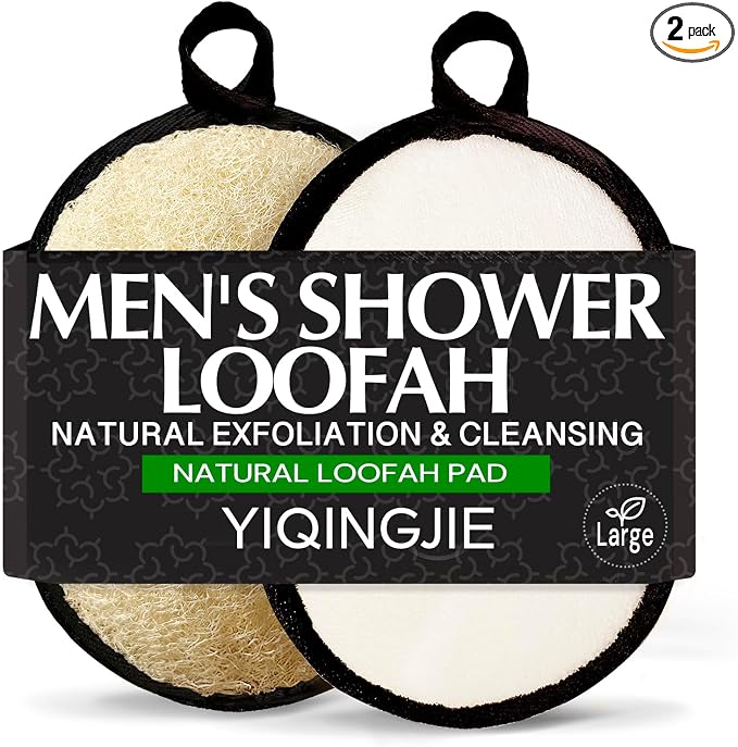 YIQINGJIE Egyptian Loofah Body Scrubber for Men, XL Natural Luffa Sponge for Full-Body Exfoliation, 2 Pack, Black
