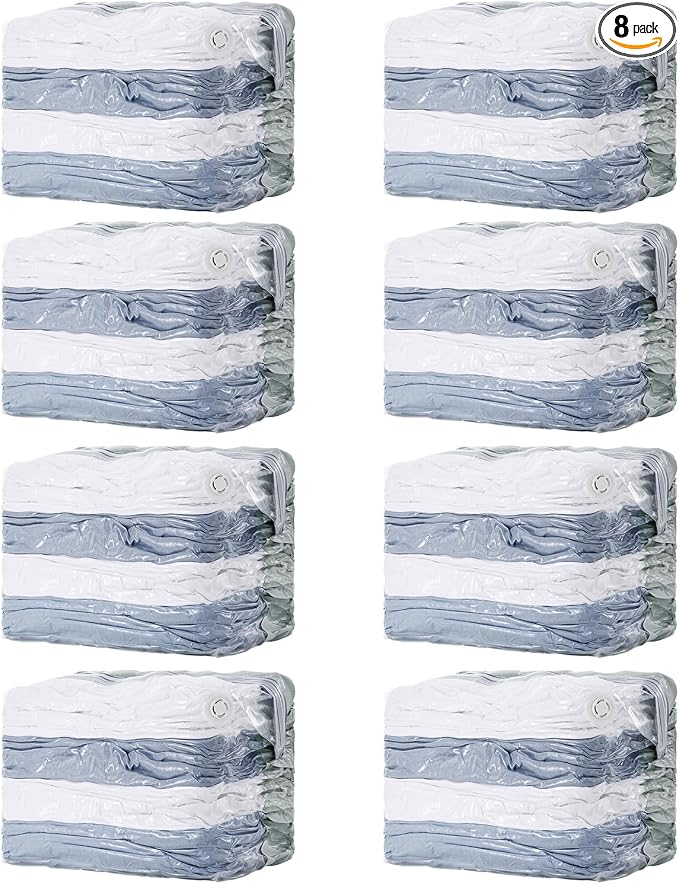 TAILI 8 Pack Vacuum Storage Bags Space Saver, Jumbo Cube 31x40x15 Inch, Extra Large Vacuum Seal Bags for Comforters Blankets, Bedding, Clothing, No Pump Compression Cube, Cream