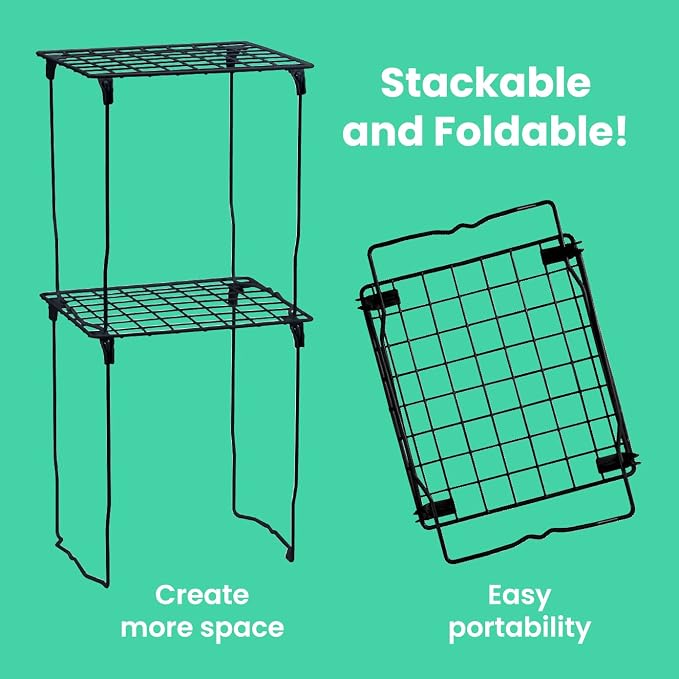 LockerMate Stac-A-Shelf Locker Organizer Shelf, Stackable, Extra Tall, Fits Standard Size School Lockers, Black