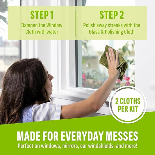E-Cloth Microfiber Window Cleaning Cloth Kit - Glass Cleaning Cloth for Windows, Mirrors, Cars, Lenses, Eyeglasses, & More, Streak Free Clean, Machine Washable Reusable Towel - Dark Oak (2 Kits)