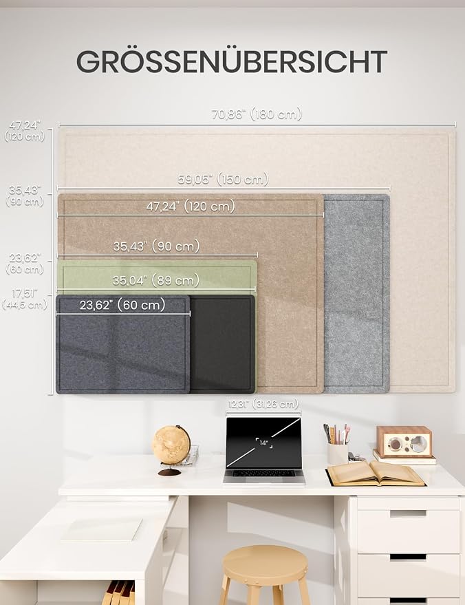 Fluxynara 59" x 35.4" Large Bulletin Board, Sage | Cork Board Alternative with 24 Removable Adhesive Tabs, Foldable Felt Pin Board for Home, Office, Classroom & Dorm