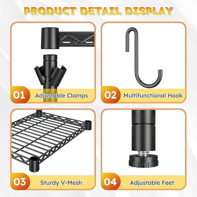 REIBII Mini Fridge Shelf with Storage, 2-Tier Adjustable Metal Shelving Unit with 8 Hooks,176 LBS Heavy Duty Organizer Rack for Dorm Room,Apartment, Kitchen and Office,52.36" H x 26.38" W x 18.1" D