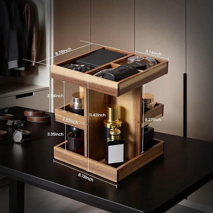 EXIN DECHEN Cologne Organizer for Men,Birthday Gifts for Men,Acacia Wood | Easy Installation,360° Rotating,Boyfriend Husband Dad Gift Ideas,Mens Accessories for Desk,Bathroom Countertop,Vanity,Dresser