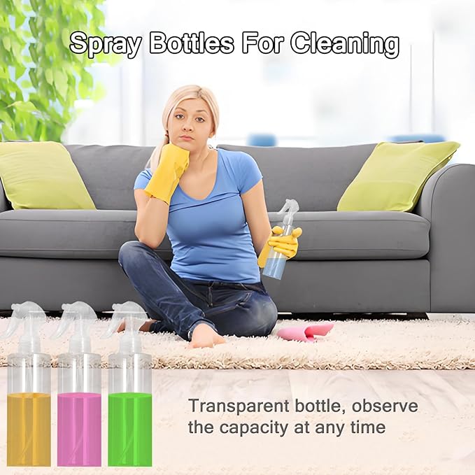 3 Pack 10 oz/300ml Plastic Spray Bottles, BPA-Free Empty Fine Mist Spray Bottles, Leak-Proof Safety Valve Sprayer for Hair, Plants, Cleaning & Pet Care (Not Continuous)
