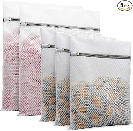 Muchfun 5Pcs Durable Honeycomb Mesh Laundry Bags for Delicates | (2Large, 3Medium)