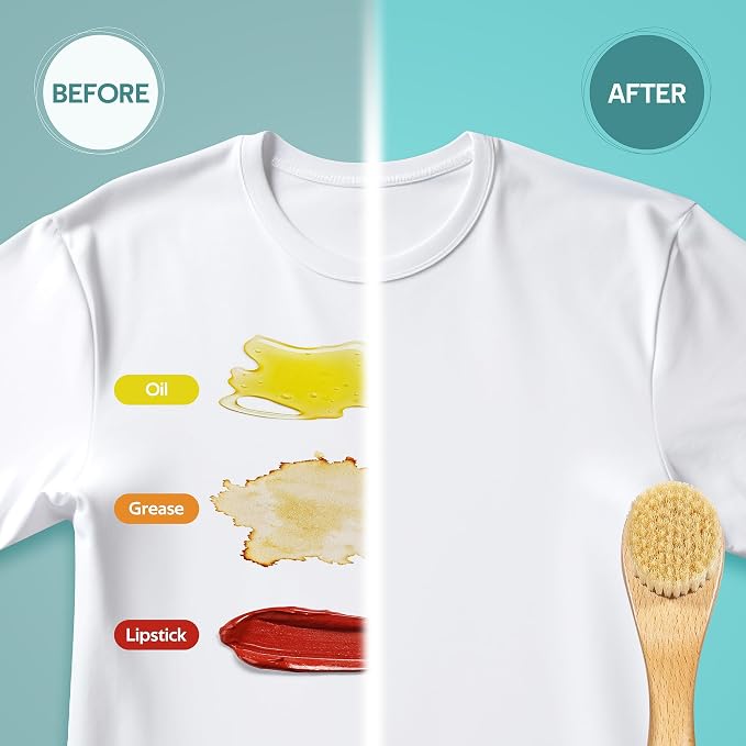 Laundry Stain Brush, Natural Soft Boar Bristles, Removes Tough Stains from Delicate Fabrics Like Knits, Cotton, and Linens, Gentle on Fabrics, No Damage