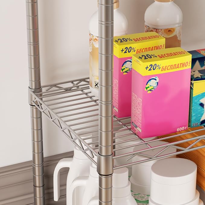 SINGAYE 5 Shelves Storage Wire Shelf Closet Metal Shelving Pantry Wheels | Shelf Bathroom Organizers Metal Kitchen Garage Shelving Unit Laundry Room Organization Home Rack Net Basket with Wheels