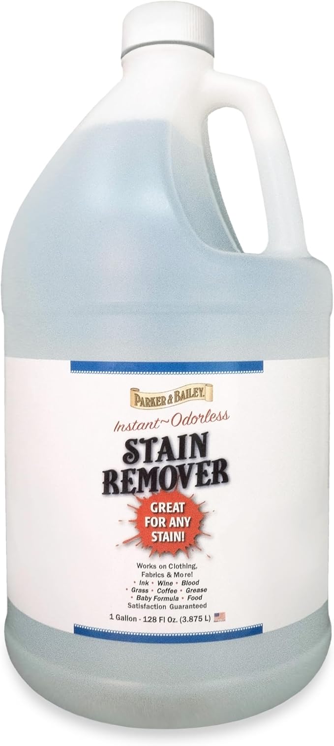 Parker & Bailey Liquid Stain Remover - Instant Stain Removal on Laundry Clothing Fabric Ink Grease Blood Grass Coffee Wine Food Carpet Upholstery Spot Cleaner Odor Free Detergent Booster - Gallon
