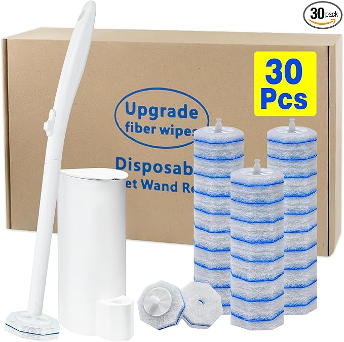 Disposable Toilet Brush and Holder Set, with 30 PCS Toilet Bowl Wand refills for Clorox.