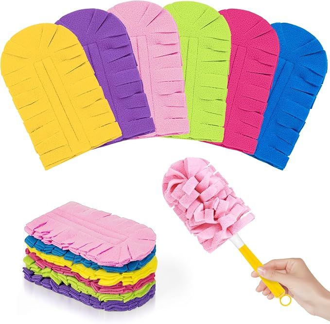 6 PCS Microfiber Reusable Duster Refills for Swiffer Duster | Washable Fleece Pads with 1 Handle, 360° Multi-surface Dusters, Heavy Duty Duster Refills, Wet & Dry Use, Rainbow Colors
