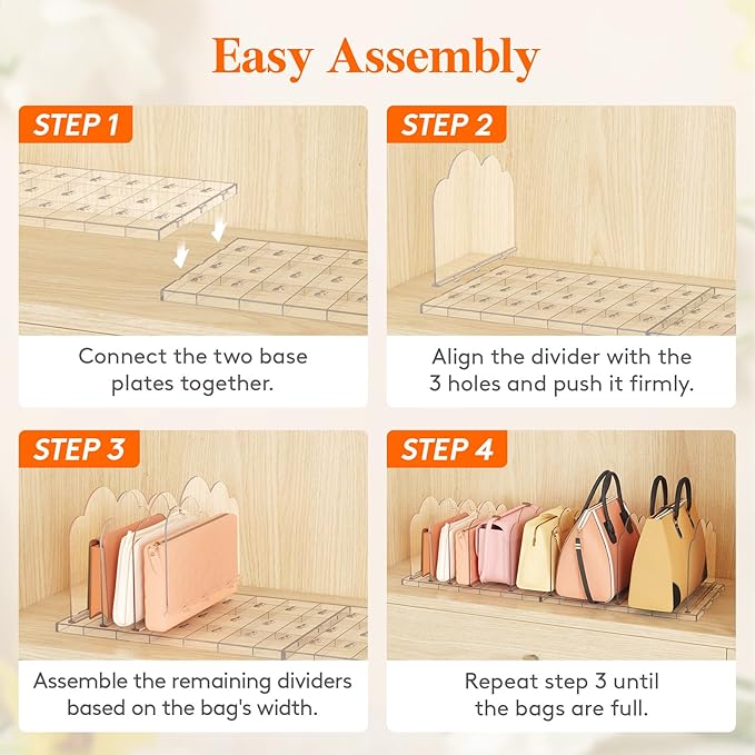 Lifewit Purse Organizer for Closet, Clear Handbags Storage Organizer, Adjustable Clutch Purse Storage Organizer Holder for Closet, 3 Pack Bookshelf Dividers for Sweater in Bedroom 35 x 24 cm/14 x 9.5"