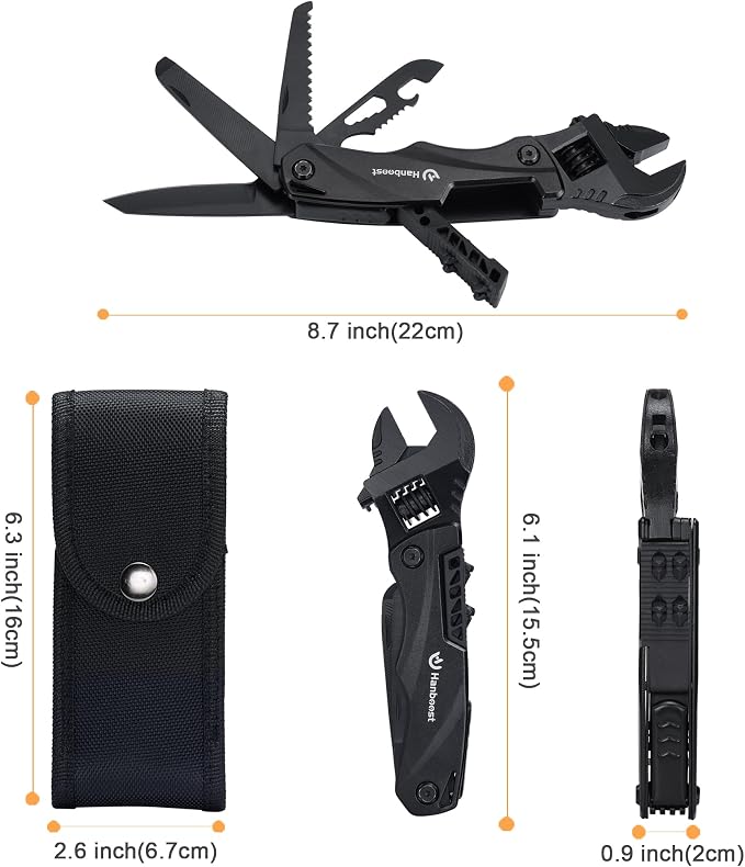 Multitool Wrench Wide Jaw Opening Cmaping Gear, Gift for Him and Her, 12 in 1 Multi Purpose Pocket Size EDC Gadget With Screwdriver Cutting Saw Bottle Opener for Maintenance, Camping and DIY