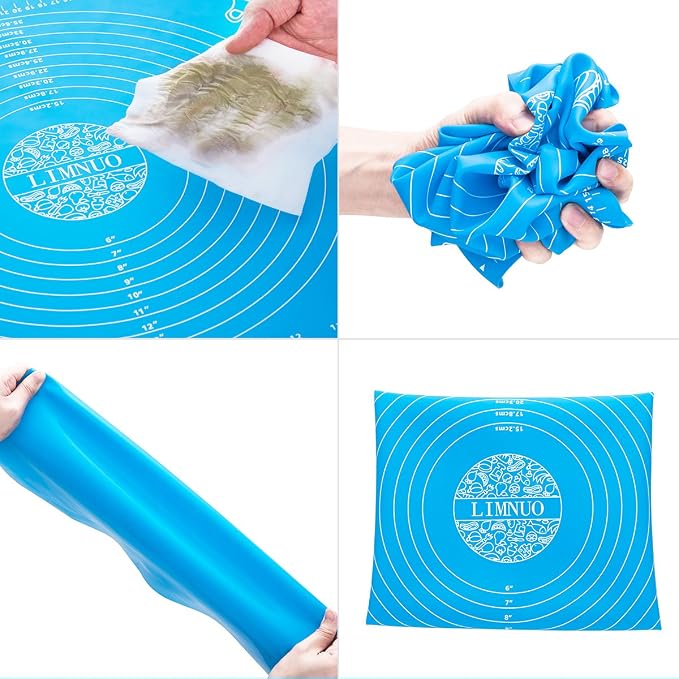 LIMNUO Silicone Baking Mat, Extra Thick Large Non Stick Pastry Mat Sheet for Dough Pie Crust Rolling Mats (Blue, L-16''(W)*24''(L))