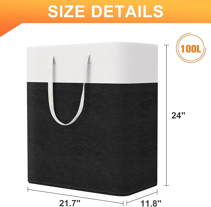 TasticTotes Laundry Basket 3-Pack, Laundry Hamper, 100L-Black | Clothes Laundry Hamper, Collapsible Laundry Basket, Freestanding laundry hamper with Handles, Towel Storage for Home or Dorm