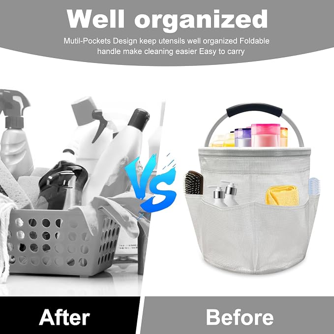 mumisuto Wearable Cleaning Caddy，Cleaning Supplies Organizer Foldable Basket Bucket Tool with Handle Cleaning Bag for Cleaning Professionals, Auto Detailers, Housekeepers (Clear)