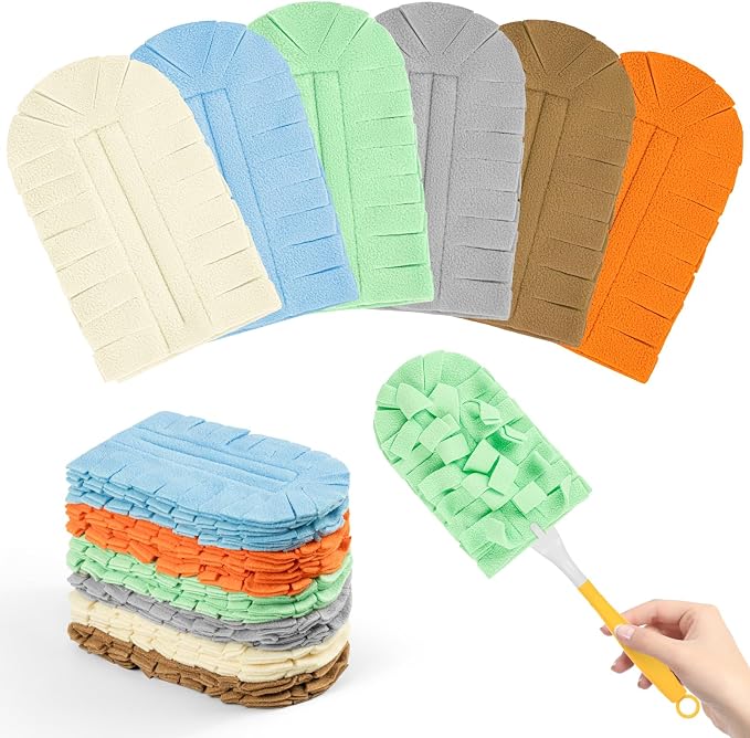 12 PCS Microfiber Reusable Duster Refills for Swiffer Duster | Washable Fleece Pads with 1 Handle, 360° Multi-surface Dusters, Heavy Duty Duster Refills, Wet & Dry Use, Morandi Colors