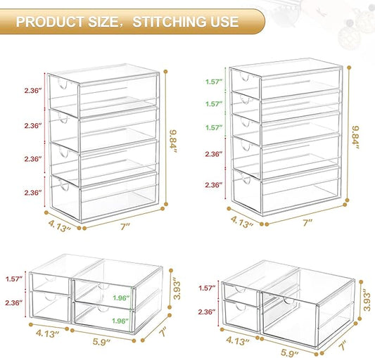 caktraie Makeup Organizer Storage with 16 Drawers, 4 Pcs Desktop Office Supplies, Desk Organizers, Clear Accessories, Dustproof Storage Drawer and for Make Up, Jewelry, Pen, Stationary