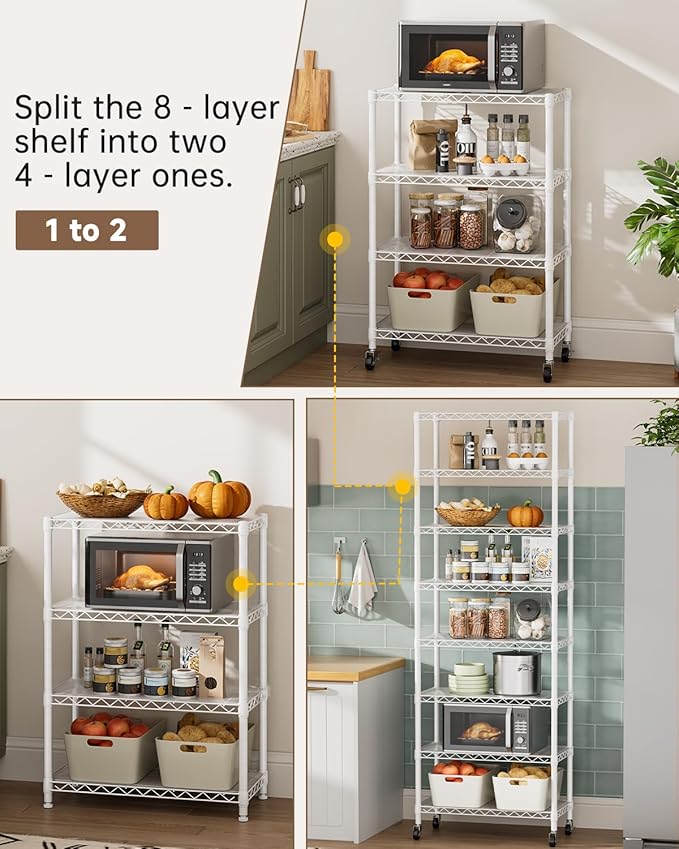 Golpart 8Tier Adjustable Storage Shelves Metal Wire Shelving Standing Shelf | Utility Heavy Duty Unit Rack Closet Organize for Home Kitchen Laundry Room Organization Pantry 12"Dx22"Wx72"H White