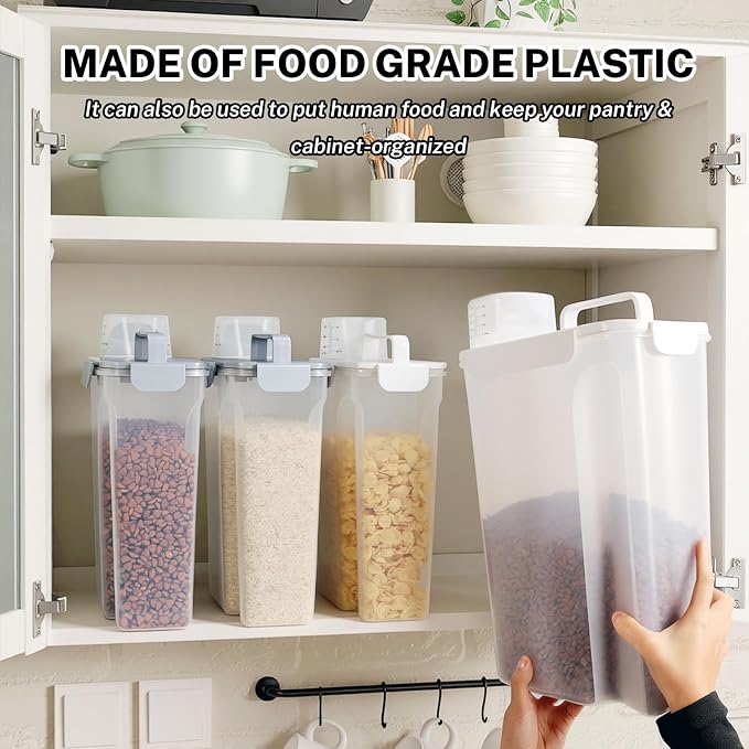 Dog Cat Food Storage Container, Pet Food Pourable Container Airtight with Large Spout & Cup, BPA-Free Plastic Food Dispenser for Pet Food, Bird Seed, Rice, Flour (White, 5+10L)