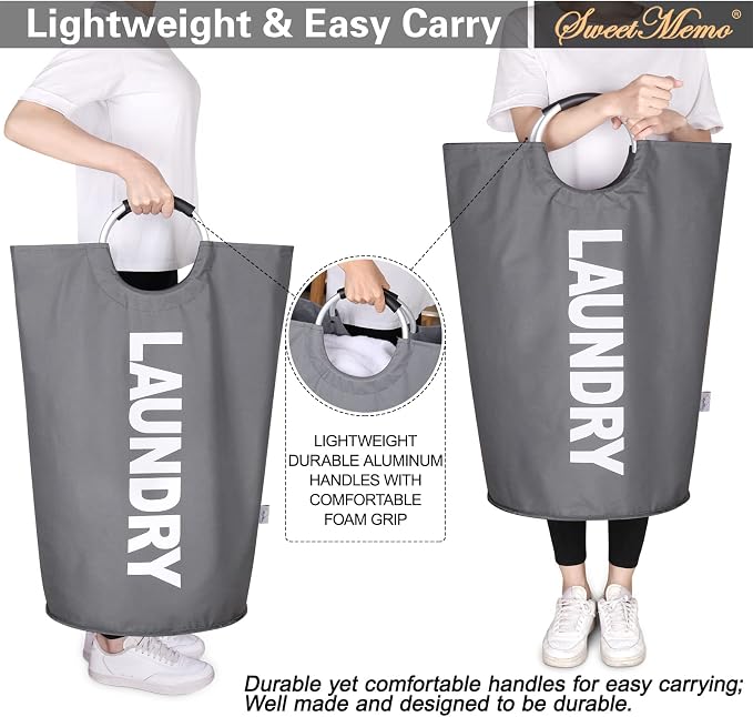 Extra Large Laundry Basket, Big Laundry Hamper Bag, Handles, 130L Dark Grey | Freestanding Tall Dirty Clothes Hamper, Collapsible and Portable Laundry Bin for Dorms and Bedrooms, Thick, Sturdy Fabric