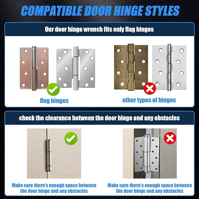 14-19mm (0.55-0.75in) Door Hinge Adjustment Tool - Heavy-Duty Hinge Adjustment Wrench, Door Gap Adjustment Tool for Flag Hinges Only, Ideal for Home Door Repair and Residential Door Hinge Tool