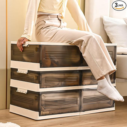 Under Bed Storage Containers - 3Pack, Stackable Under Bed Rolling Storage Plastic Containers, 13.5Gal Storage Bins with Wheels, Multi-purpose Storage Bins with Lids for Clothes, Shoes, And Duvets
