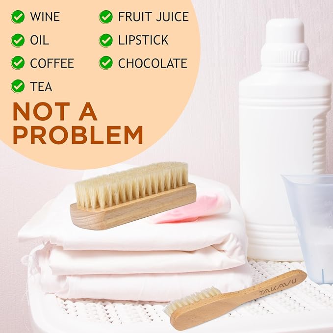 TAKAVU Laundry Brush Set, Soft Boar Bristle and Compact Wood Handle | Gentle on Delicate Fabrics, Stain Scrub Brush for Clothes, Delicate Knits, Washable Spot & Garment Care Cleaner