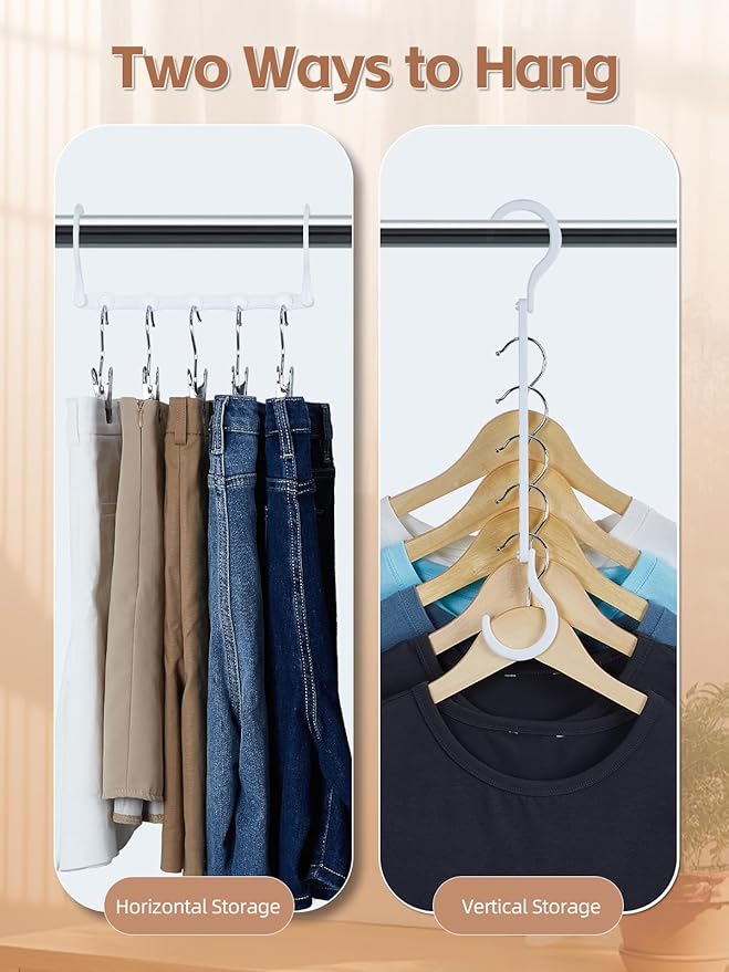 HOUSE DAY Space Saving Hangers 20 Pack, Closet Organizers and Storage | Sturdy Cascading Hangers with 5 Holes, Multi Hangers in One Magic Multipurpose Hangers, College Dorm Room Essentials - White