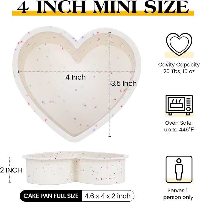 4 Inch Mini Heart Shaped Cake Pans Nonstick Silicone Heart Cake Molds for Baking Set of 3 (Cream)