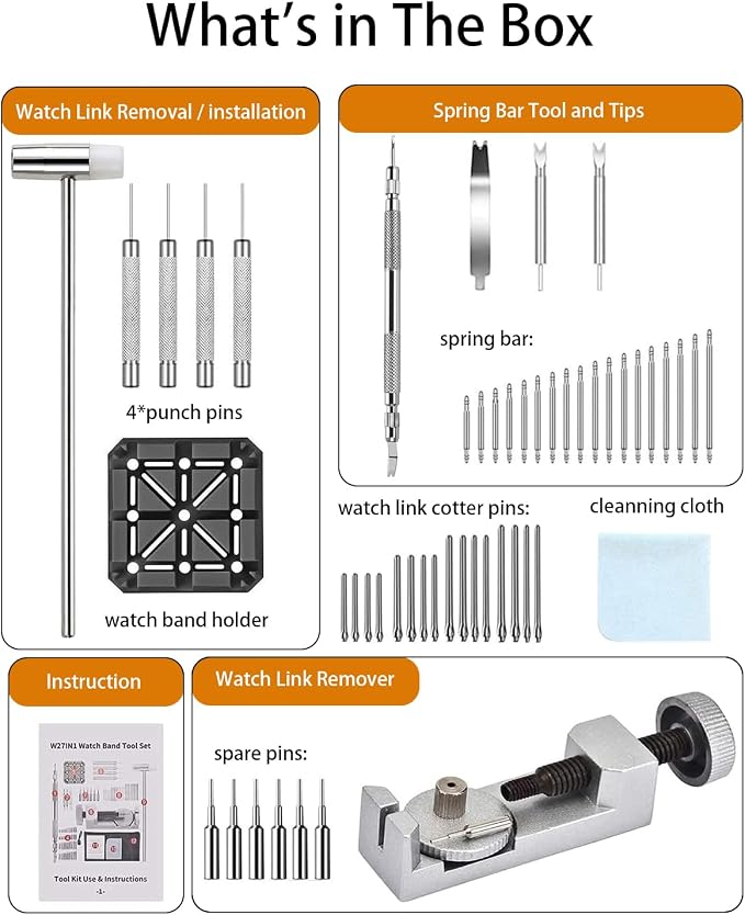 EasyTime Watch Link Removal Kit: Professional Watch Strap Adjustment Tool Band Replacement Bracelet Resize Kit for All Size with 108 PCS Spring Bars 20 PCS Link Pins
