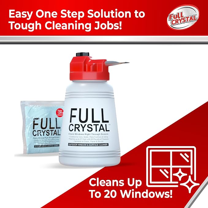 Full Crystal Window Cleaner, Bottle + 16oz Powder, Cleans Up to 20 Windows