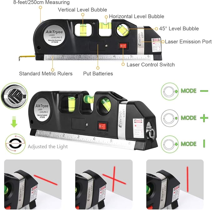 Laser Level Tool Multipurpose Laser Level Line Laser Kit With triangle bracket for Picture Hanging, cabinets Walls by AikTryee