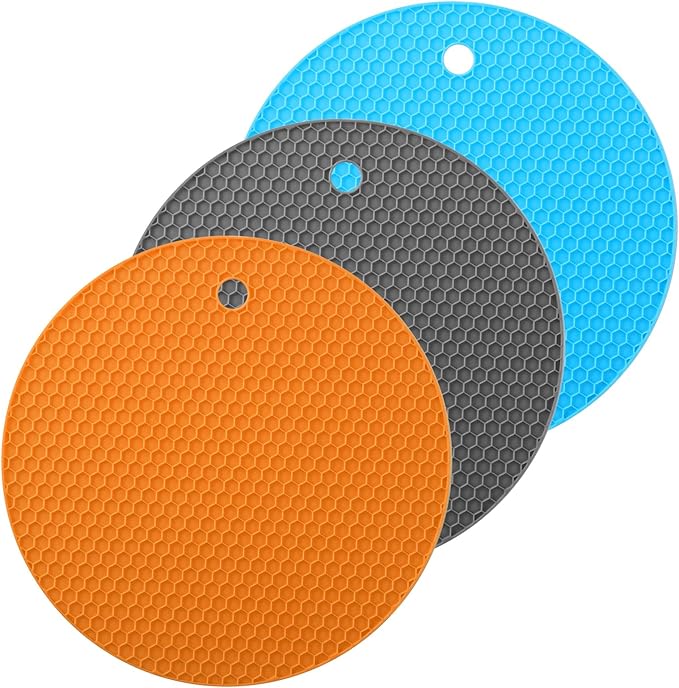 3pcs Rubber Grippers for Opening Jars - 7 Inch Rubber Jar Opener Grippers Non-Slip Round Bottle Lid Opener - Heat Resistant Coasters Mats for Weak Hands Seniors Children, Orange Blue Gray