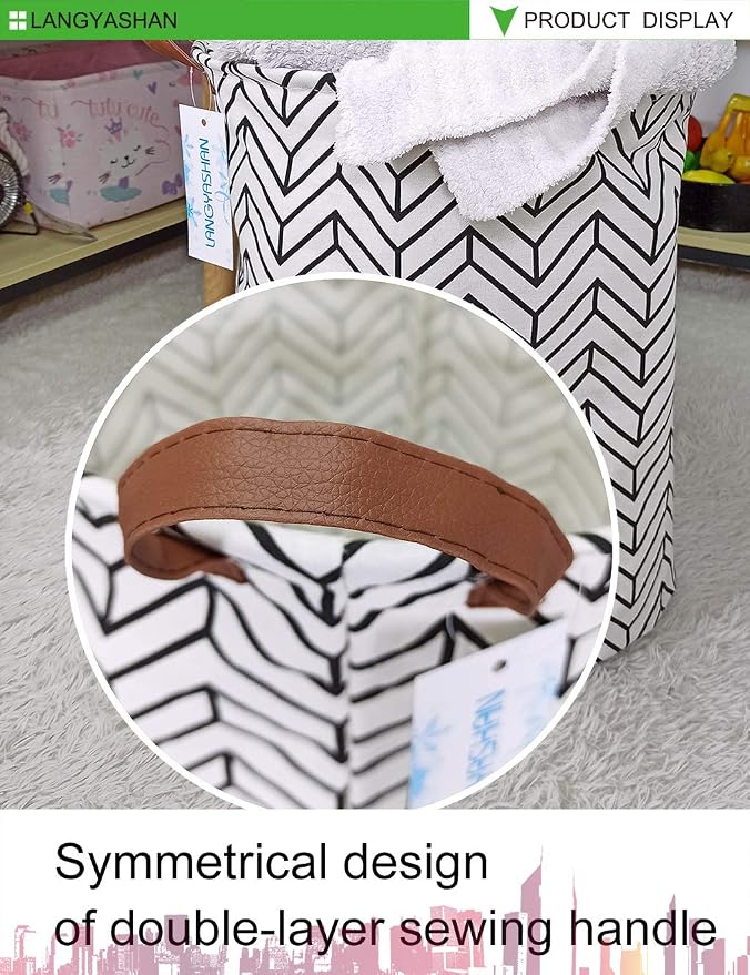 Round Laundry Basket Collapsible Storage Hamper Organizer Geometric Circle | Waterproof Canvas Foldable Baskets with sturdy Handles Multi-scene Organizer for Home Play Bedroom Gift Bin