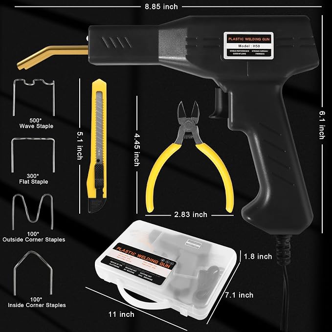 ATOLS Upgraded Plastic Welder, 1000PCS Staples, Pure Copper Transformer, Rapid Heating, Plastic Welding Kit, Hot Stapler Kit, Plastic Welder Gun Kit, Car Bumper Repair Kit, Plastic Repair Kit(Black)