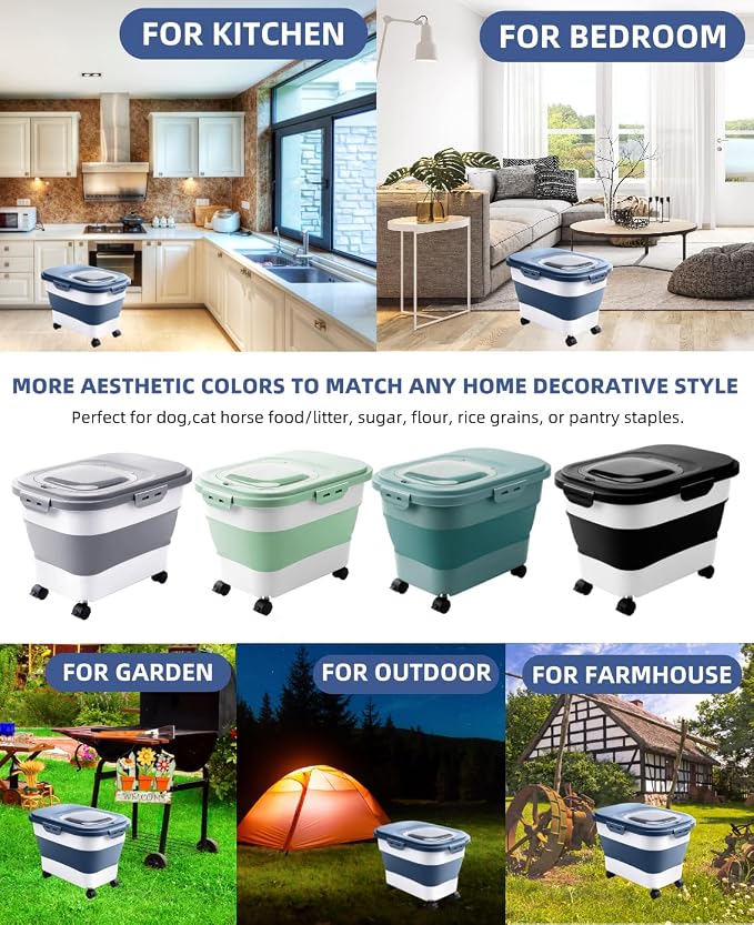 20-23Lbs Dog Food Storage Container Airtight,Collapsible Dog Food Container | Pet Food Storage with Double Airtight Seal & Magnetic Lid,Cat Food Container with Wheels for Easy Moving,Small Jar,Scoop