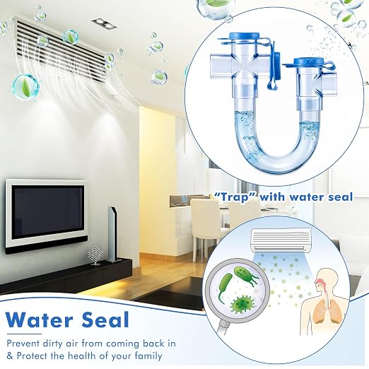 1 Pack 3/4 Inch Standard Condensate Trap with Cleaning Brush, PVC U Trap for HVAC Systems, Air Conditioner, Effectively Drains Condensate (Clear)