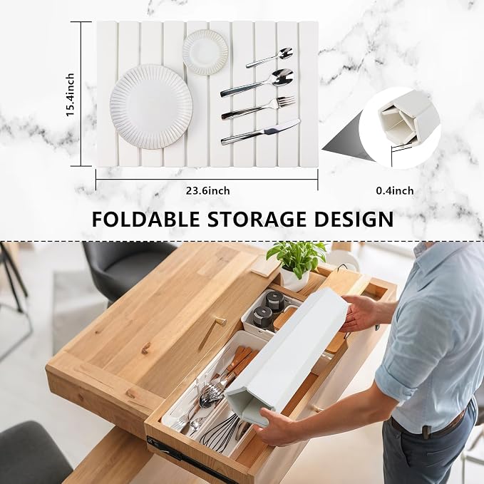 Large Stone Drying Mat for Kitchen Counter Diatomaceous Earth Collapsible 24”（L）*16”（W）Super Heat Resistant Mats, Quick Absorbent Dish Drying Rack（White）