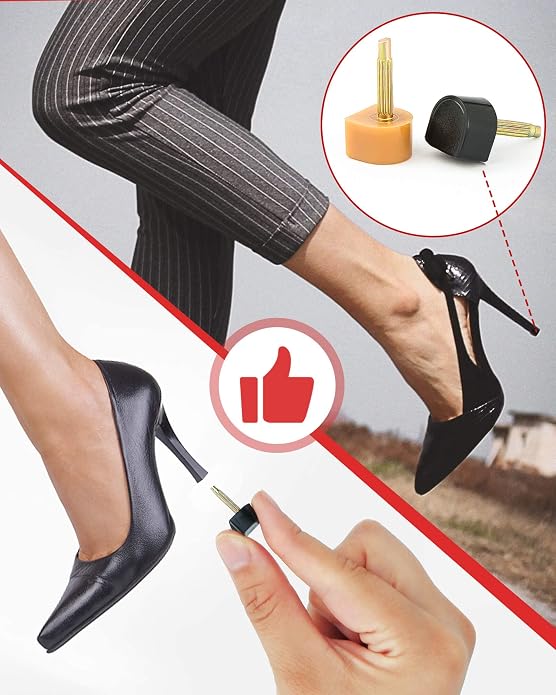 TRIZILLA 24 Pairs High Heel Replacement Tips, Heel Repair Kit for Women High Heel Shoes with 6 Inch High Heel Remove Pliers, 6 Sizes Heel Tips Caps, U-Shape, Black Beige