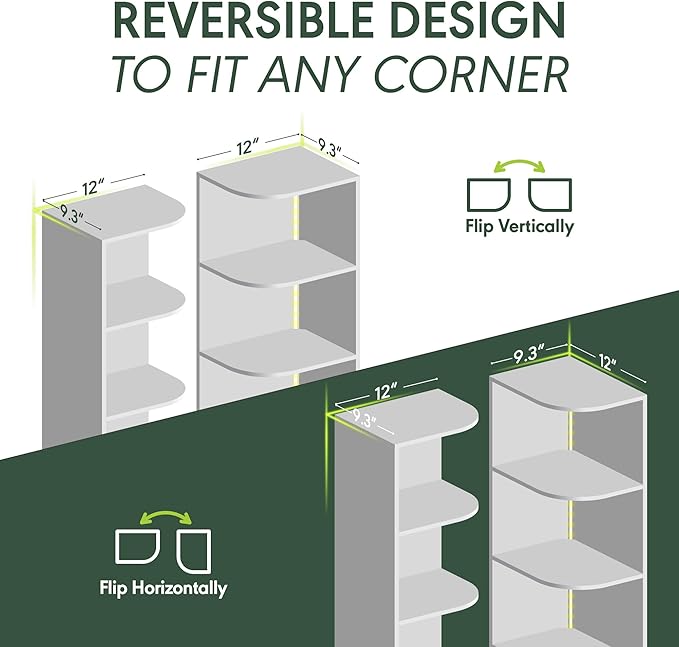 Furinno PASIR Corner Closet Organizer with LED Lights, 3-Tier, White | 9.3 x 12 x 31.5, LED Closet Organizers and Storage, Open Shelves Closet Storage for Wardrobe, Bedroom, Entryway